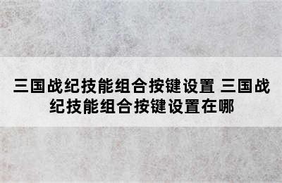 三国战纪技能组合按键设置 三国战纪技能组合按键设置在哪